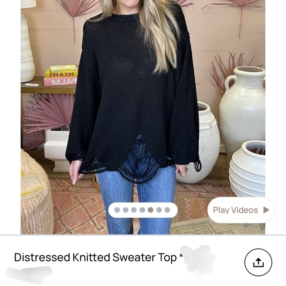 Easel Black Distressed Knit Sweater